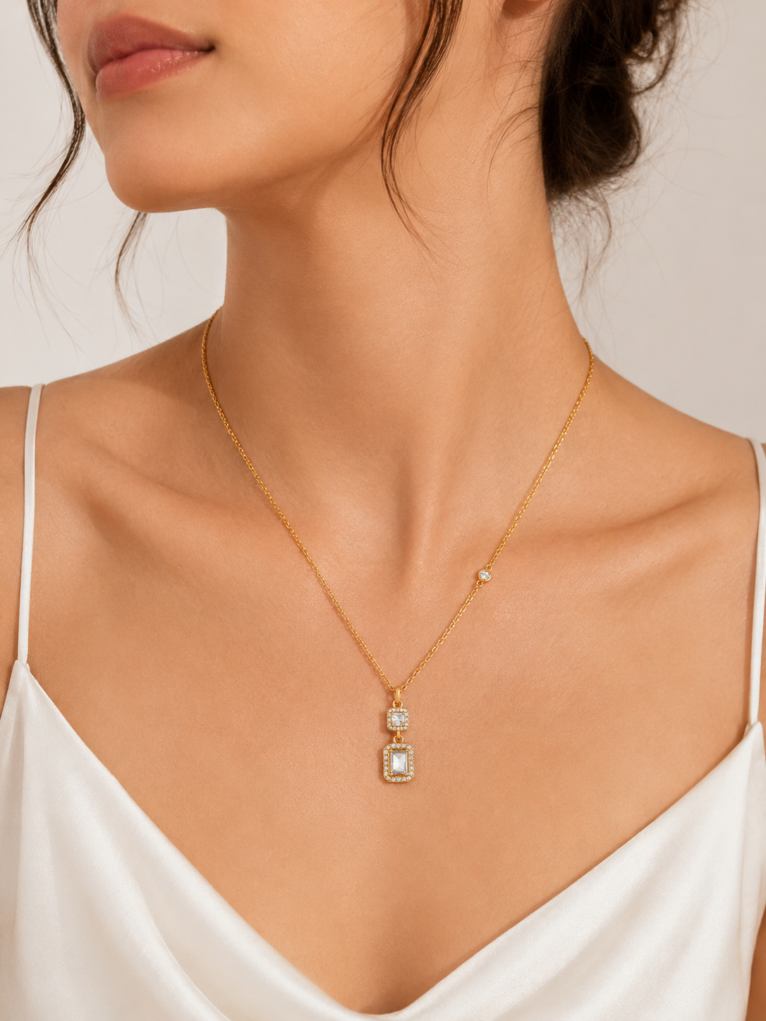 Celeste Duo Zircon Pendant Necklace