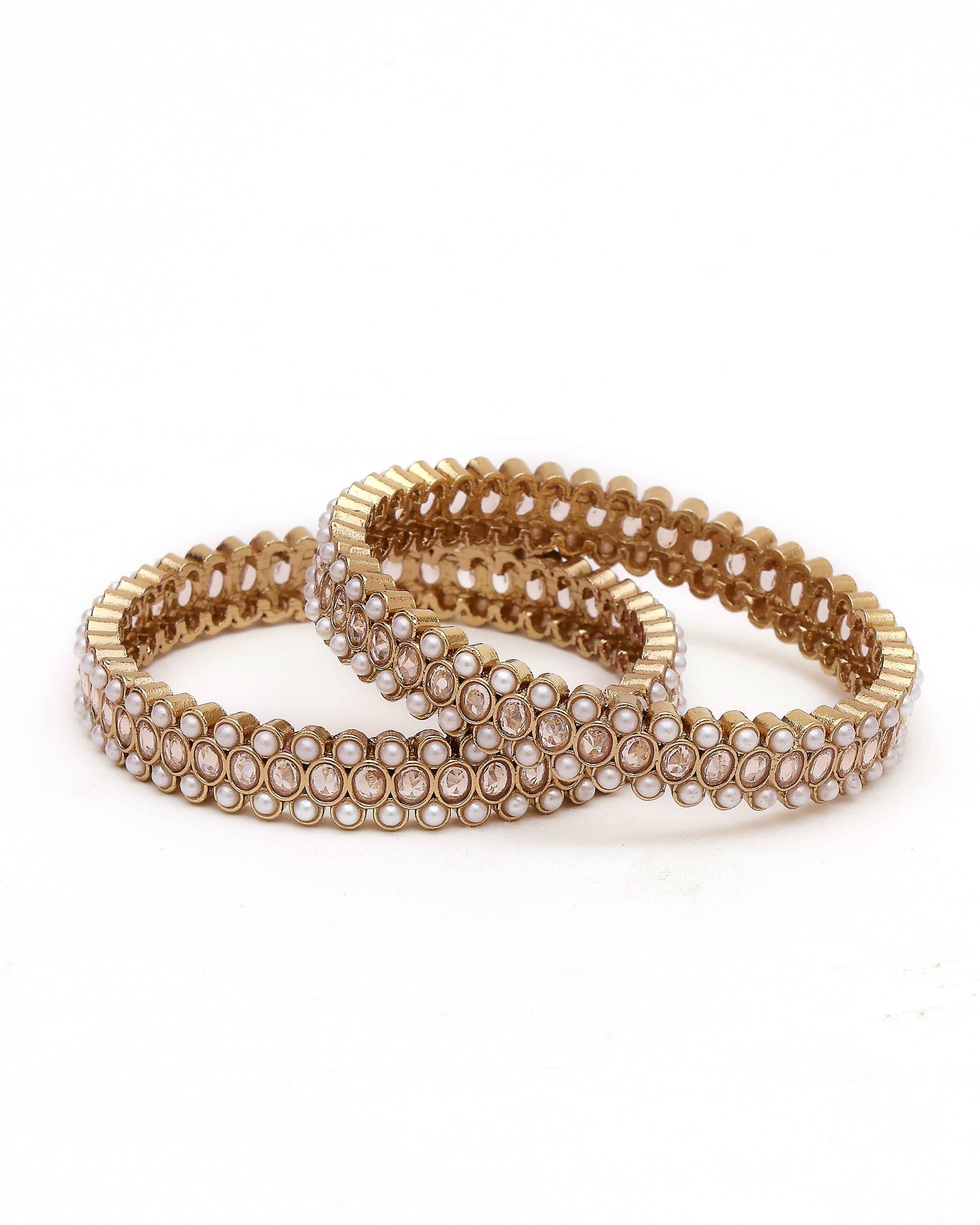 Raunaq Triple Row Pearl-Kundan Bridal Bangles