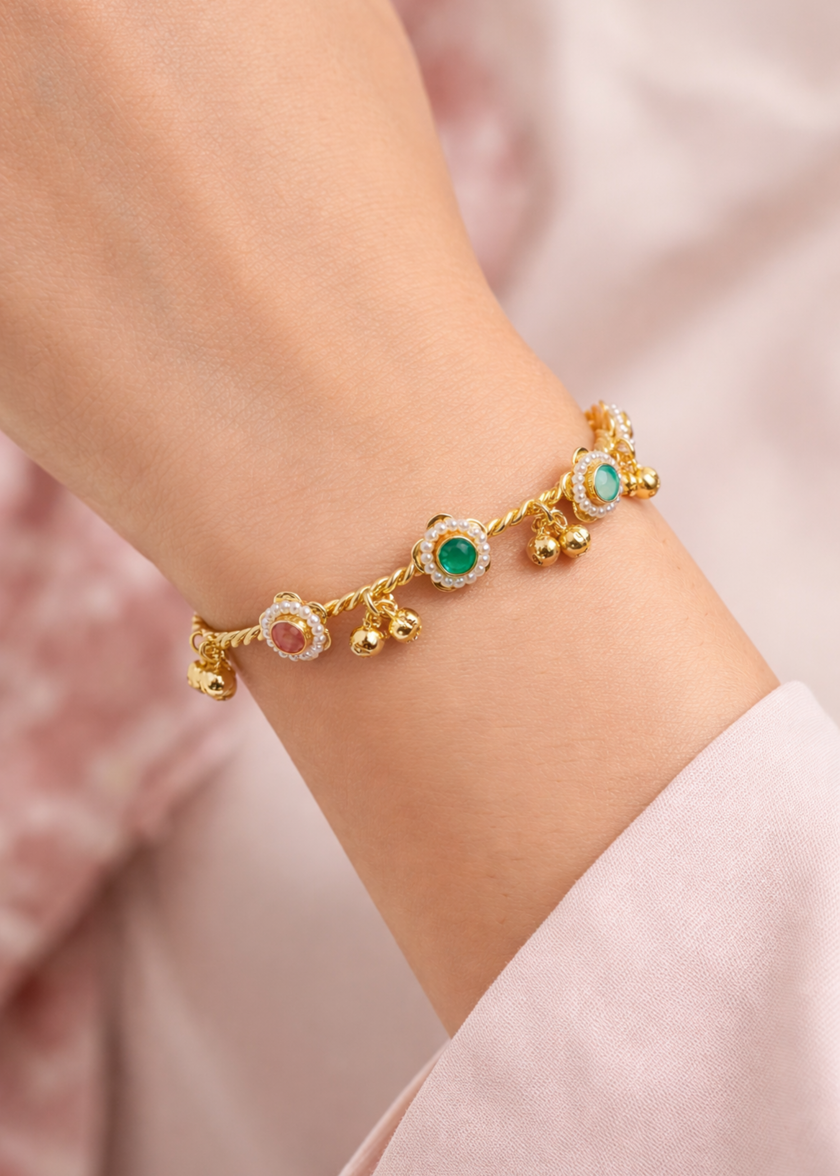Rang Sutra Floral Ghungroo Bracelet - Pabeena