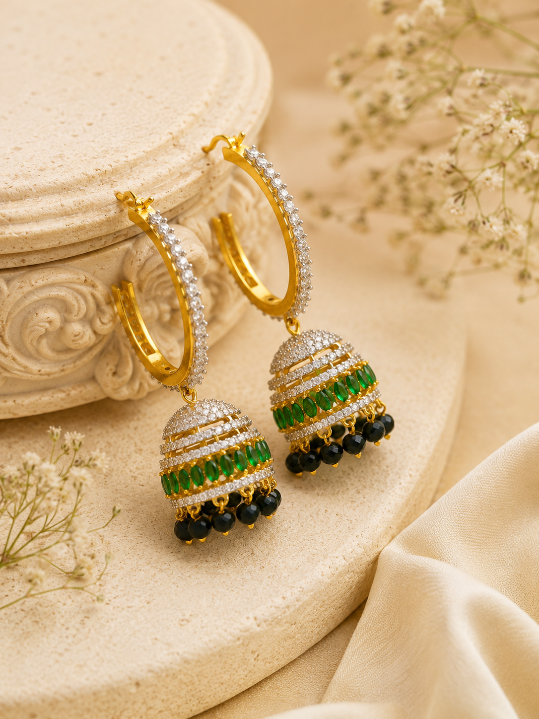Emerald Aura Hoop Jhumkas