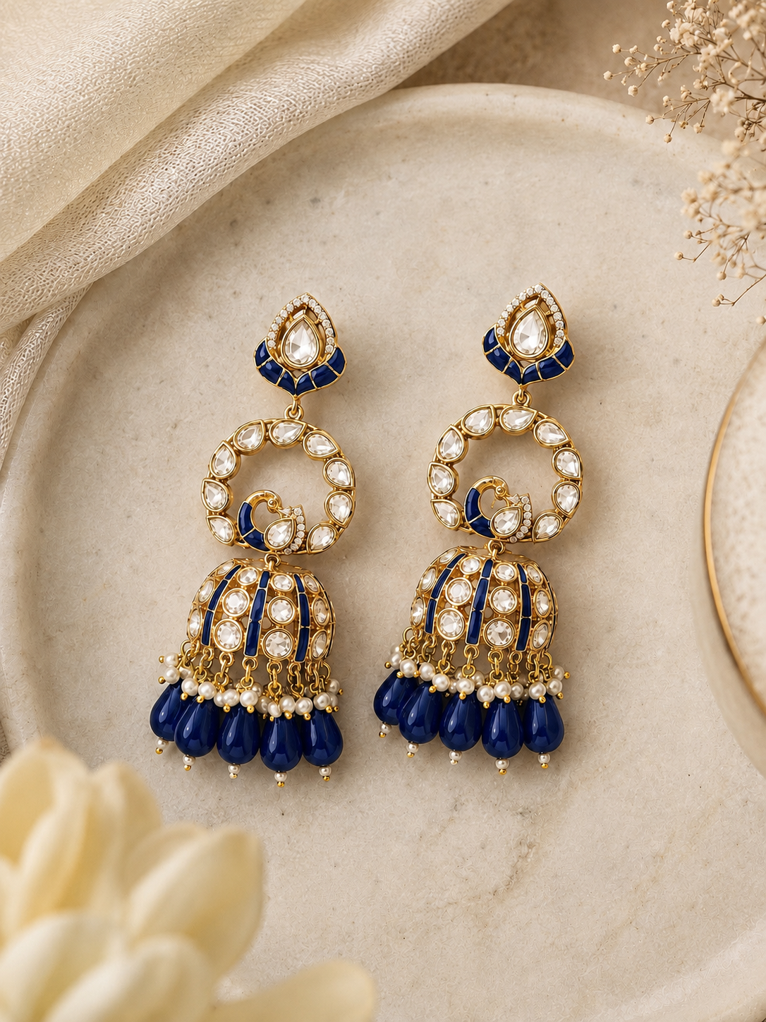 Neelambari Rajwadi Peacock Jhumkas