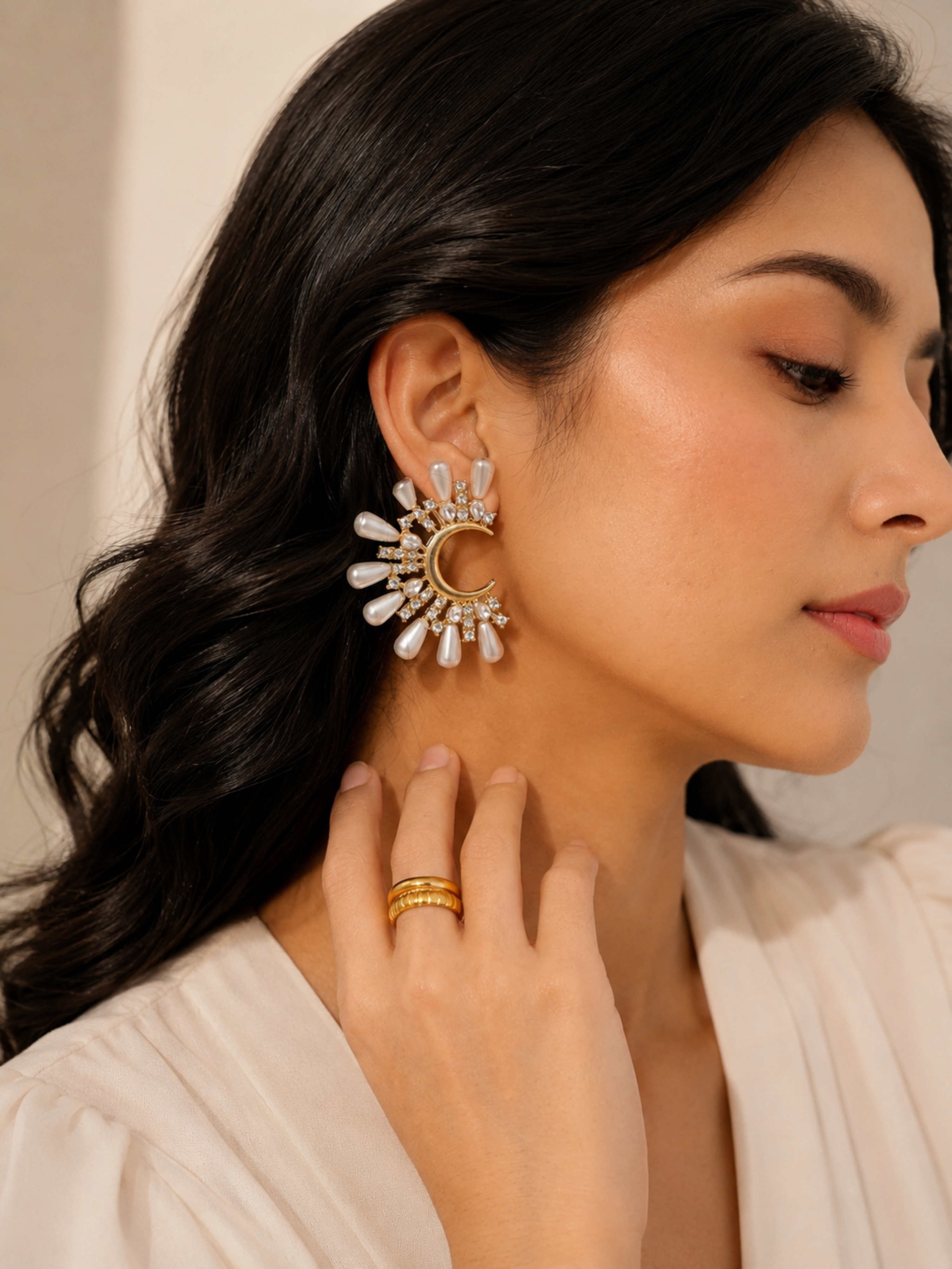 Lunara Pearl Crescent Earrings