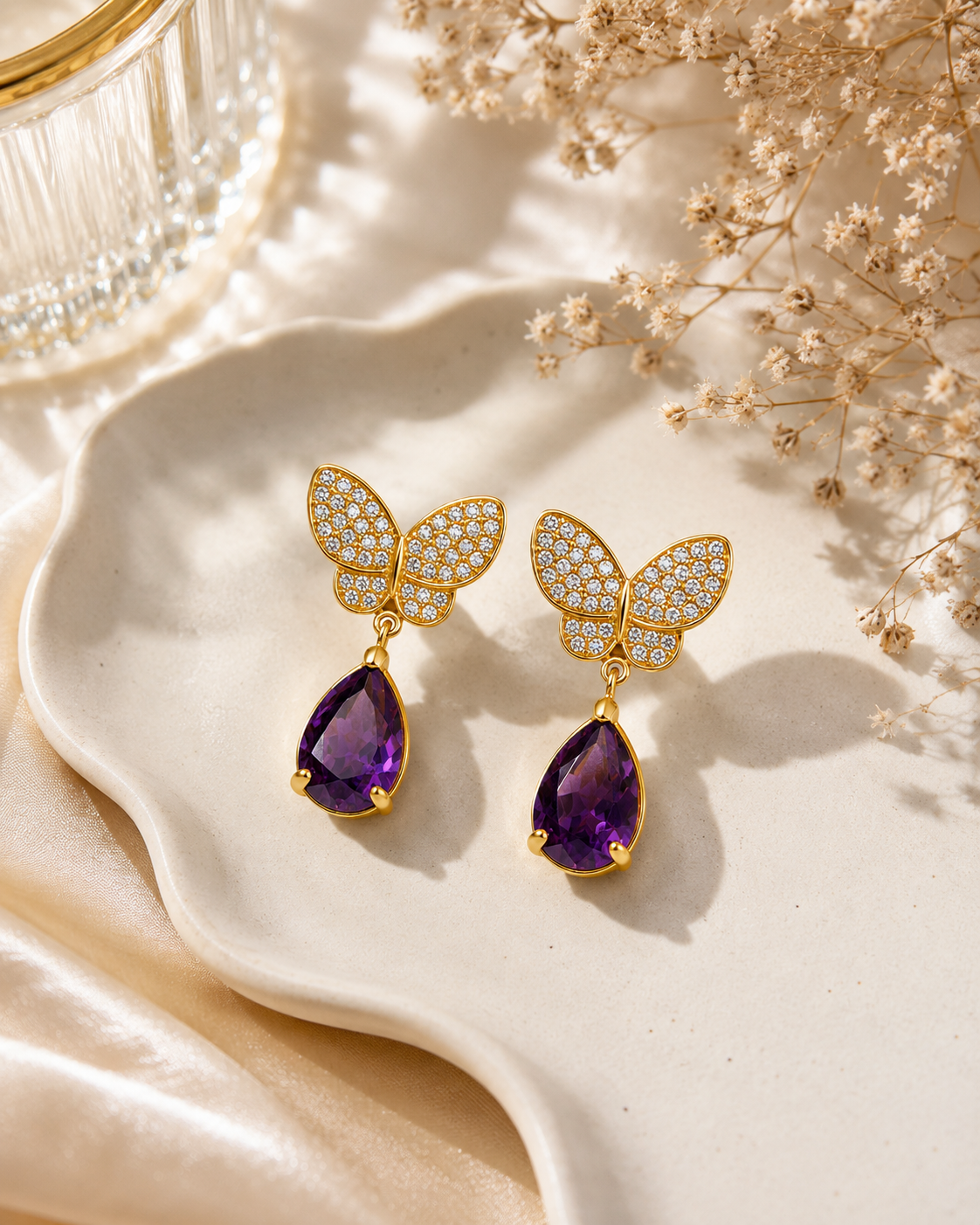 Amethyst Flutter Drop Earrings